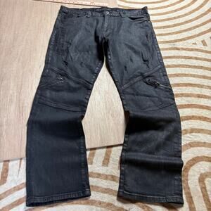 GRAIL AFFLICTION • W38 BLACK WAXED MOTO BIKER JEANS